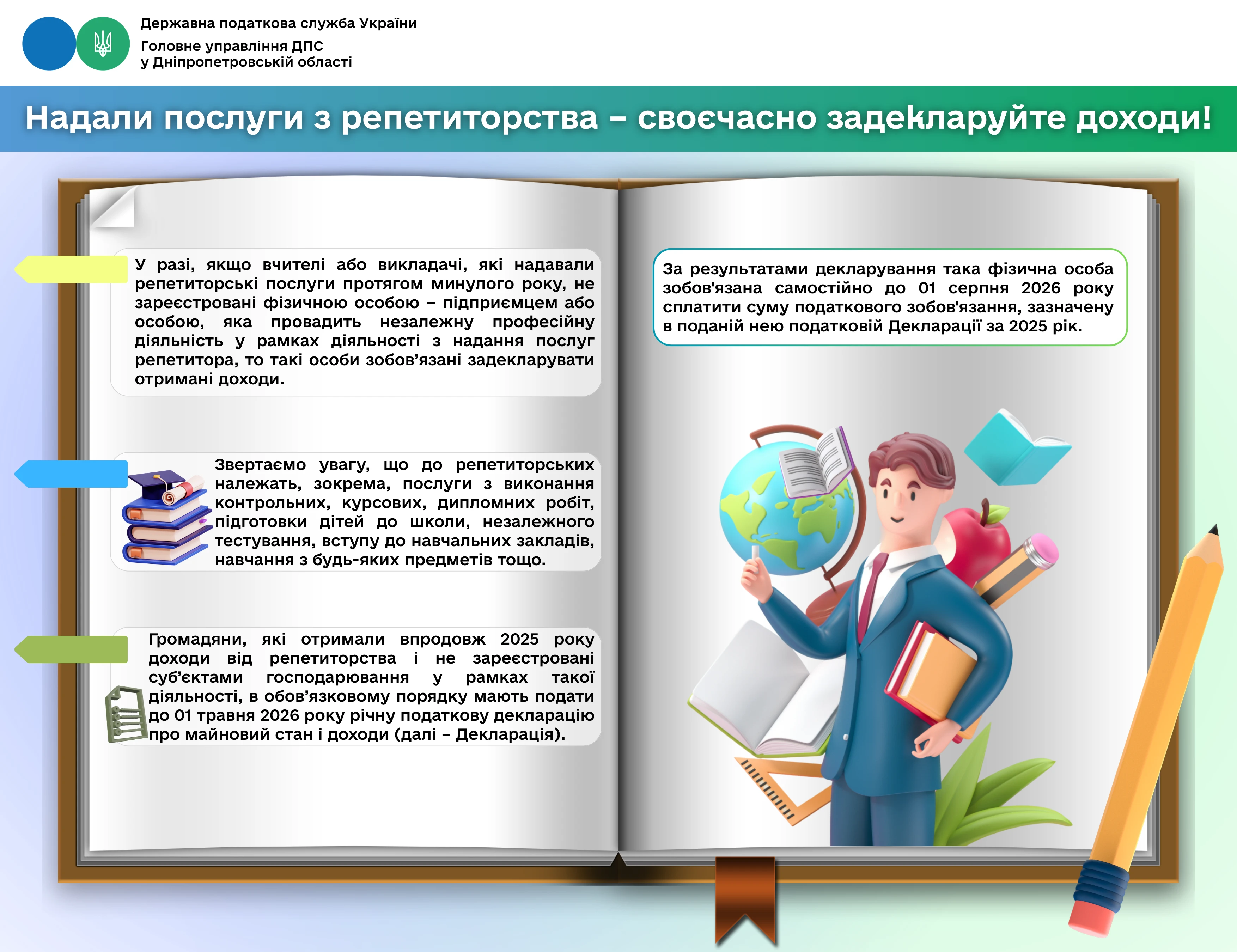 основне зображення для ДПС нагадує про декларування доходів від репетиторських послуг