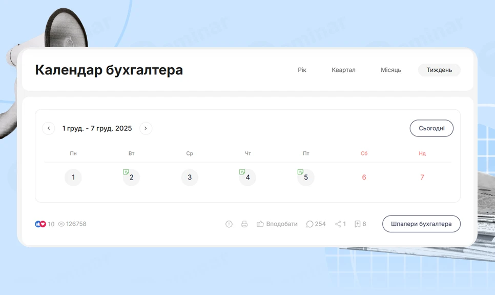 основне зображення для Календар бухгалтера з 01.12.2025 – 05.12.2025