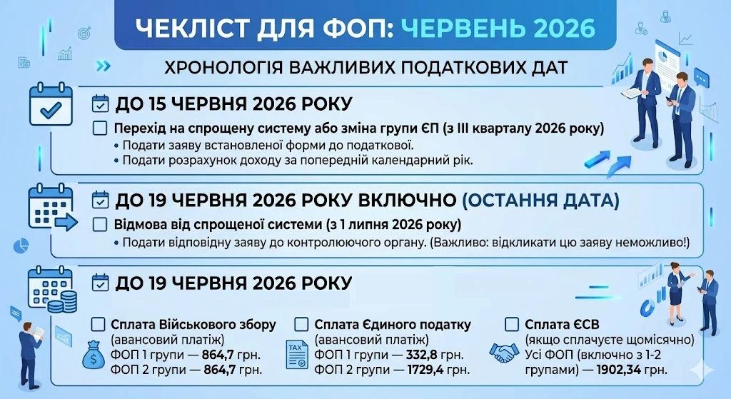 основне зображення для Ключові дати для ФОП у червні 2026 року: що потрібно встигнути до 20 числа