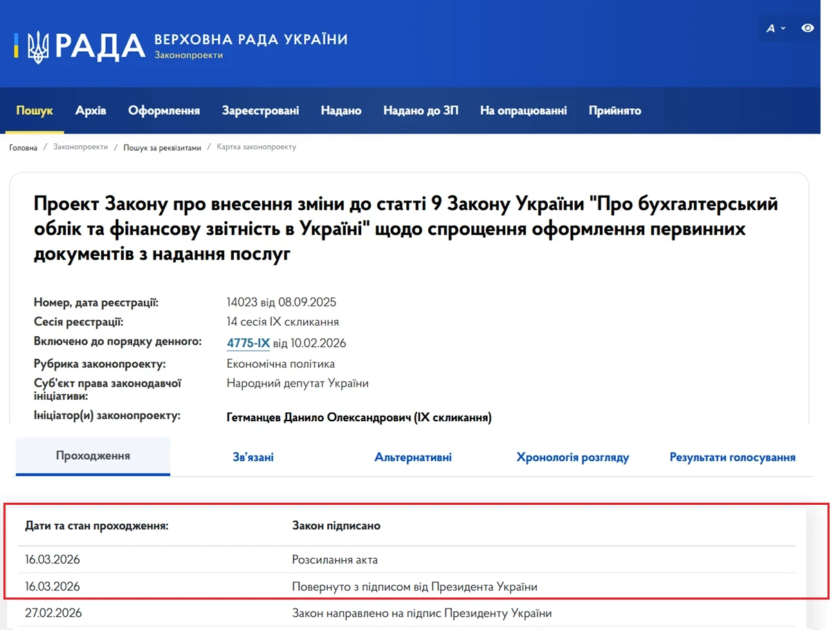 основне зображення для Обов'язкові реквізити акта наданих послуг зміняться: Закон підписано Президентом!