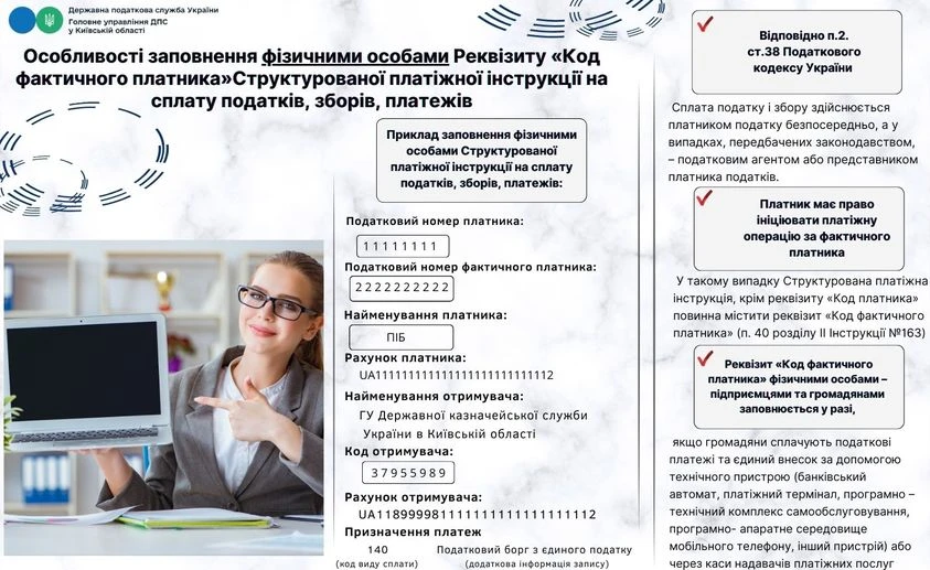 основне зображення для Особливості заповнення фізособами реквізиту «Код фактичного платника» структурованої платіжної інструкції