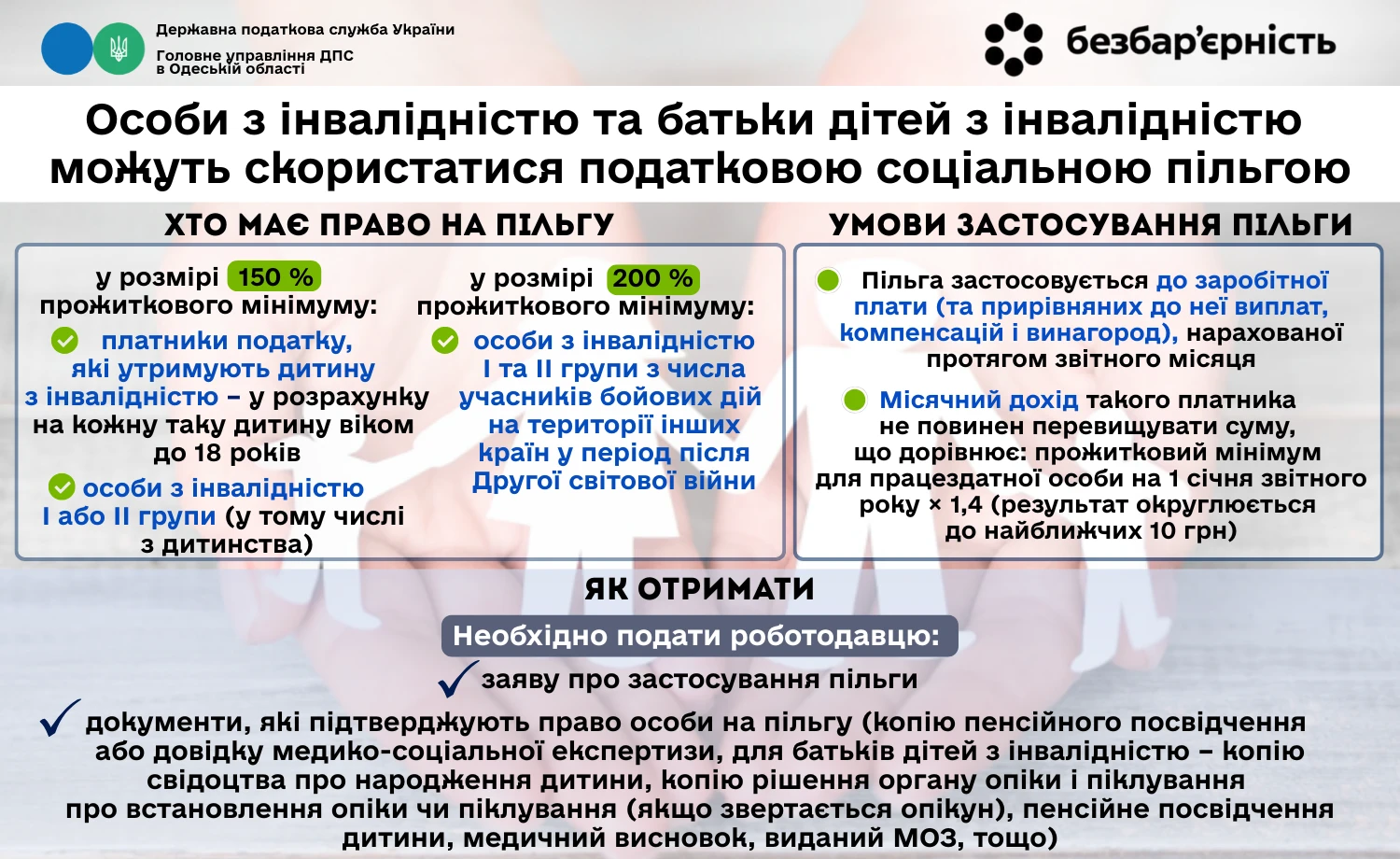 основне зображення для Особи з інвалідністю та батьки дітей з інвалідністю можуть скористатися податковою соціальною пільгою