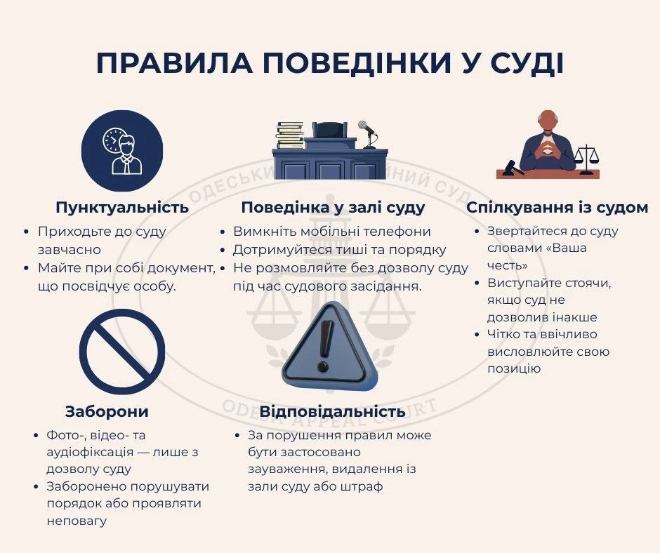 основне зображення для Правила поведінки у суді: інфографіка