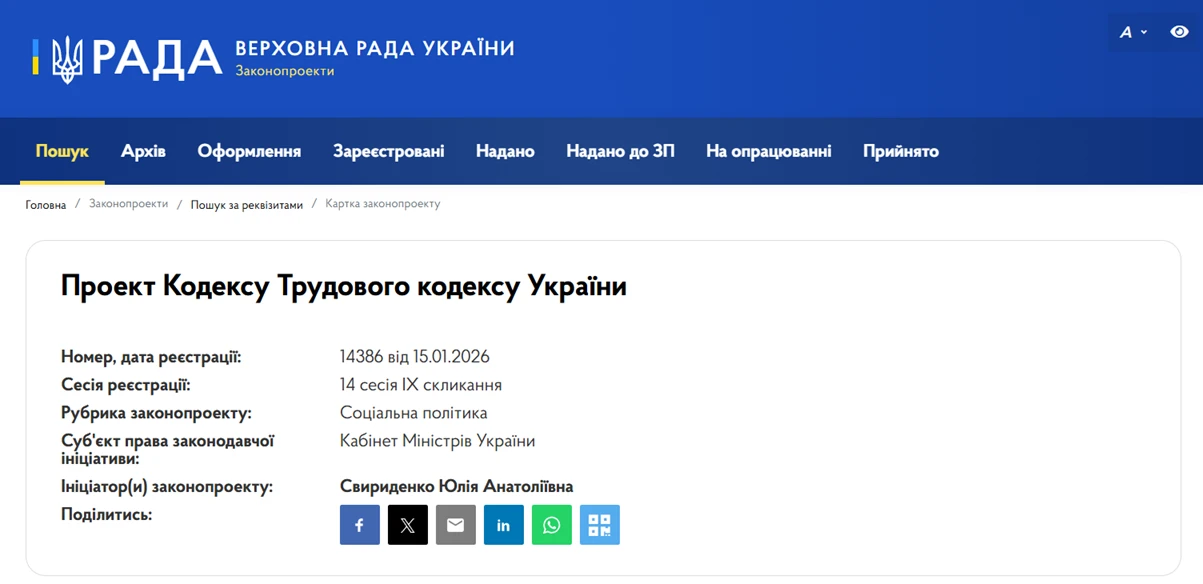 основне зображення для Трудова реформа-2026: текст Трудового кодексу законопроєкт №14386