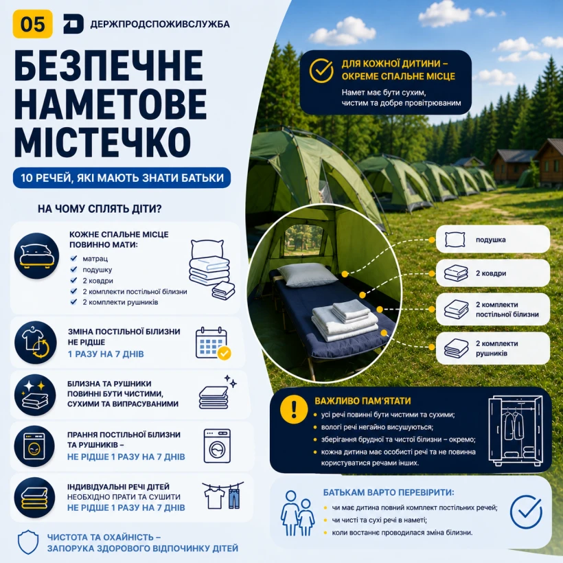 основне зображення для Як мають бути облаштовані спальні місця дітей у наметових таборах