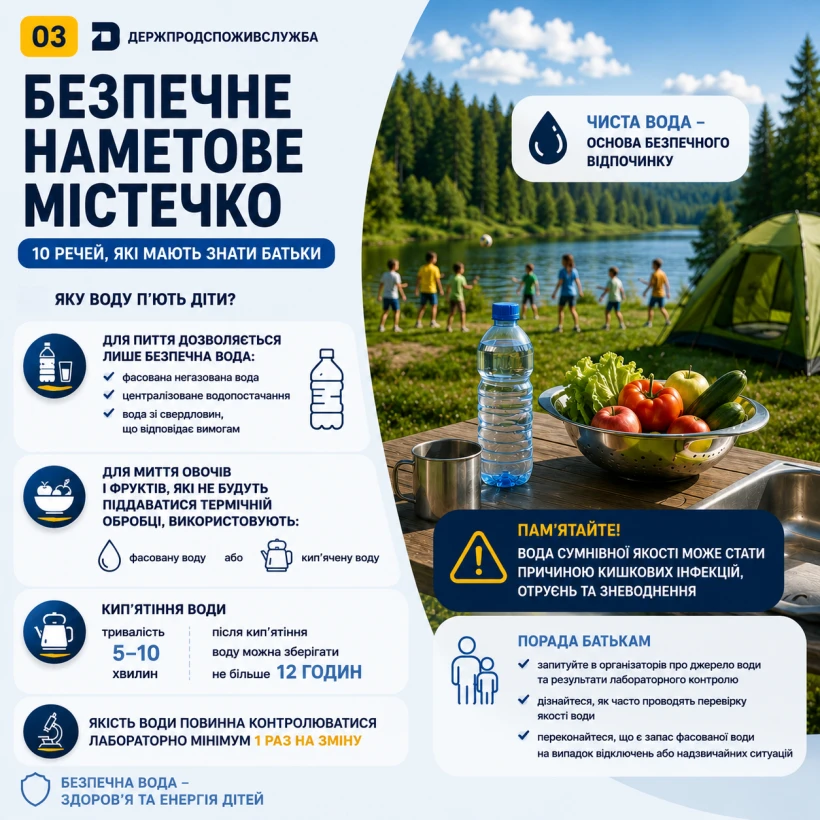 основне зображення для Яку воду дозволено використовувати для дітей у наметових містечках