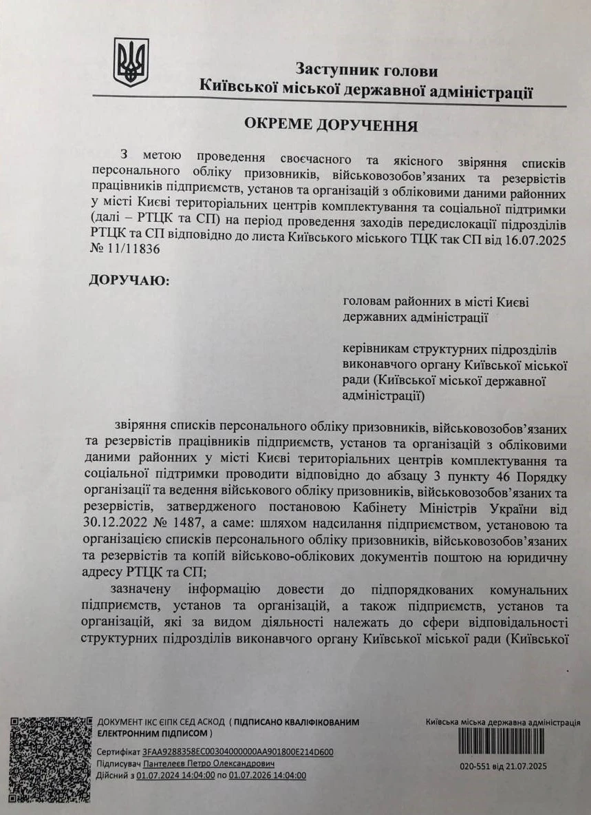 основне зображення для Нові правила для підприємств і установ Києва щодо військового обліку працівників